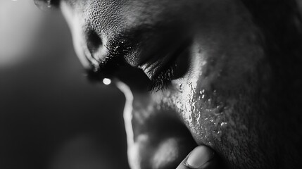 Aufkleber - Emotional Close Up of a Man Reflecting Contemplation with Rainy Background : Generative AI