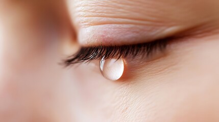 Poster - Close up of a tear rolling down a young woman's beautiful eye showcasing deep emotions : Generative AI