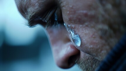 Poster - Close Up of Emotionally Charged Person with Tear on Face Capturing Deep Feeling : Generative AI