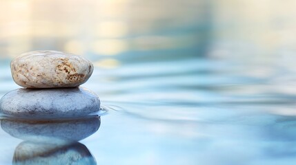 Wall Mural - Serene Stones Balanced on Water Surface Capturing Calmness and Tranquility : Generative AI