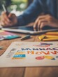 © Generative AI - Creative Workspace with Colorful Artwork and Artistic Tools on Wood Table Reflecting Productive Environment : Generative AI