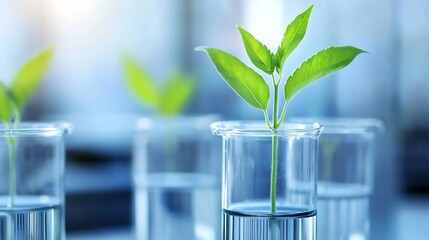 Poster - Fresh Green Plant Growing in Laboratory Glassware Symbolizing Growth : Generative AI