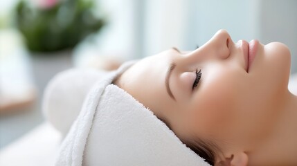 Poster - Relaxing Spa Treatment with Young Woman Enjoying Calm Atmosphere for Beauty and Wellness : Generative AI