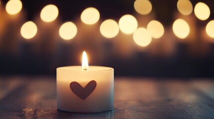 Poster - Warm and Cozy Candle with Heart Design Creating a Romantic Atmosphere with Soft Lights : Generative AI