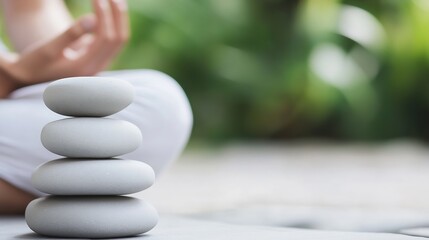Poster - Zen garden harmony with stacked stones symbolizing tranquility and balance in a peaceful setting : Generative AI