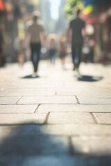 Aufkleber - Blurred Urban Scene of People Walking on a Busy Street with Warm Sunlight and Daylight : Generative AI