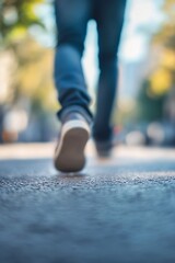 Aufkleber - Close Up View of a Person Walking on a City Street with Blurred Background : Generative AI