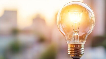 Aufkleber - Bright Light Bulb Glowing Against the Soft Urban Background : Generative AI