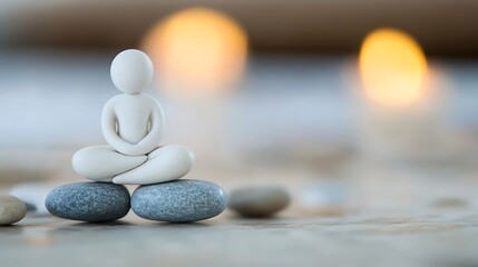 Aufkleber - Serene sculpture of a meditating figure on stones with blurred background : Generative AI