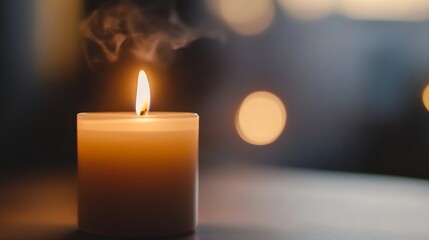 Poster - Soft glowing candle with smoke creating a warm atmosphere : Generative AI