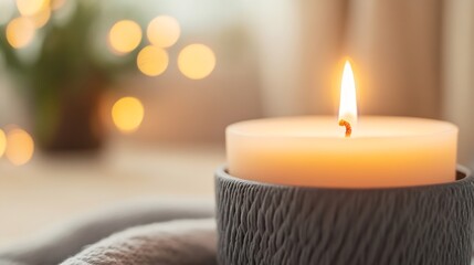 Poster - Flickering candle flame in a cozy setting creating a tranquil and warm ambiance : Generative AI