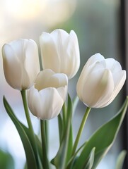 Poster - Elegant Arrangement of White Tulips in Soft Natural Light Showcasing Floral Beauty : Generative AI
