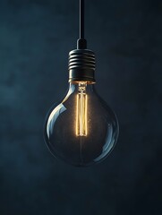 Poster - Retro vintage Edison filament light bulb glowing in the dark creating a warm inviting atmosphere : Generative AI