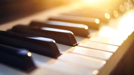 Aufkleber - Elegant Close Up of Piano Keys Bathed in Soft Warm Light for Musical Inspiration and Creativity : Generative AI