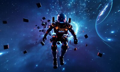 Wall Mural - futuristic space explorer navigating through explosive asteroids with ai generated.