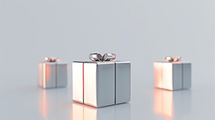 Poster - Shimmering Silver Gift Boxes - Isolated 3D Rendered Presents