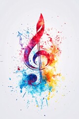 Aufkleber - Treble clef exploding with colorful paint splatters representing musical creativity