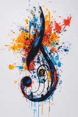 Sticker - Vibrant and energetic representation of music: a colorful splash surrounds a black music note