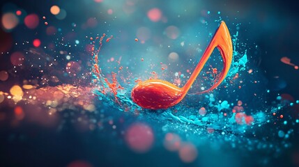 Aufkleber - Music note splashing in colorful liquid creating a bokeh effect