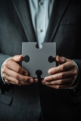 Aufkleber - Businessman holding a solitary puzzle piece symbolizing the pursuit of a business solution