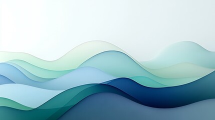 Poster - Abstract Blue Waves: Serene Papercut Landscape