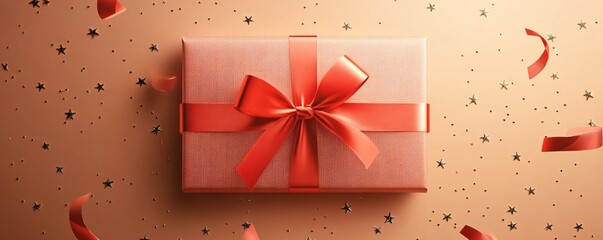 Poster - Gift box on festive background with falling confetti, ideal for birthdays or christmas, exudes style