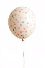 Aufkleber - Festive balloon with colorful pastel polka dots is floating on a pure white background