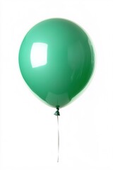 Poster - Lone green balloon is floating, tethered to a string, on a backdrop of white