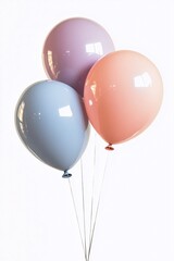 Poster - Three pastel colored balloons are floating on strings against a white background