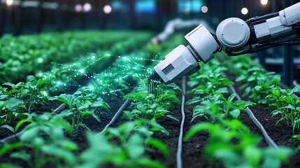 Futuristic farming, agriculture industry with artificial intelligence and machine