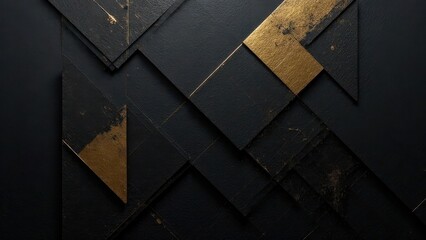 Poster - A striking abstract design features a combination of black and gold geometric shapes arranged in a layered pattern. The texture adds depth and sophistication to the modern decor.