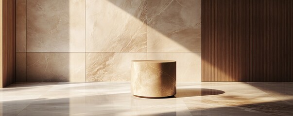 Aufkleber - Golden platform illuminated by sunlight in an empty showroom