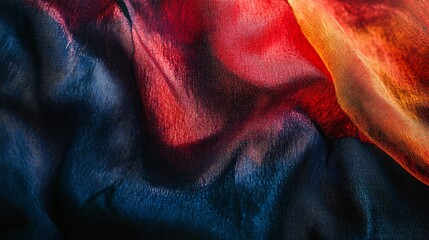 Poster - Vibrant and textured background created by flowing red, orange, and blue fabric