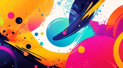 Leinwandbilder - A bold and colorful abstract background with overlapping circles and dynamic splashes of color, capturing a playful and energetic visual impact.