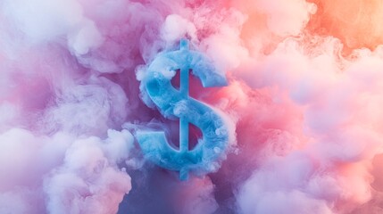 Leinwandbilder - Blue dollar sign emerging from pastel colored smoke