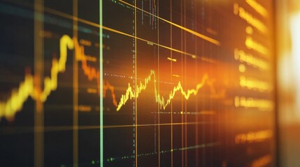 Aufkleber - A close-up of a gold price chart displayed on a computer screen, showing fluctuating data and trends with gold bars in the background, emphasizing market analysis.