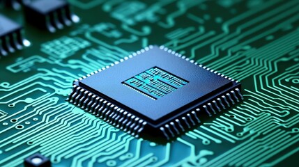 Poster - microchip close-up on circuit board technology electronics high-tech environment detailed view innov