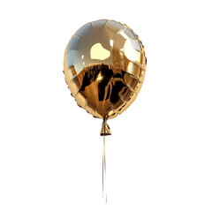 Poster - Gold balloon floating on a black background creating a striking visual contrast and vibrant composition on white background , cut out.