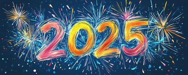 Poster - 2025 new year celebration banner with fireworks exploding