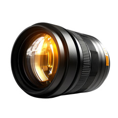 Poster - Close-up view of a camera lens showcasing intricate details and design features on a black background on white background , cut out.