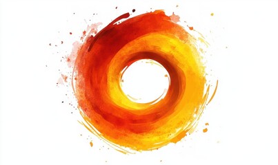 Wall Mural - Abstract swirling orange watercolor circle; design element, background