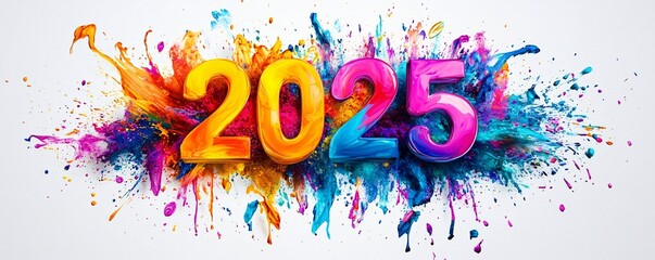 Aufkleber - 2025 new year celebration background with colorful paint splashes