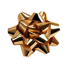 Poster - Gold bow placed on a solid black background creating a striking visual contrast and elegant presentation on white background , cut out.