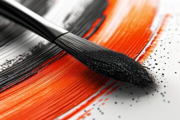 Poster - Closeup view reveals intricate paint strokes in black and red tones on a white background showcasing the fluidity and energy of the artwork. The brush captures texture and depth beautifully.