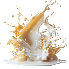 Aufkleber - Splash of milk captured in high speed on a black background with white droplets and ripples isolated on a white background,
