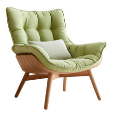 Poster - Green chair with white cushion in a bright and airy indoor space isolated on a white background,