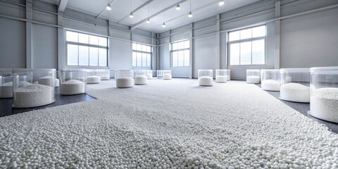 Wall Mural - a minimalist interior design showcasing white spherical elements arranged across a floor and within 