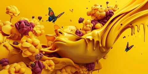 Wall Mural - surrealistic abstract illustration in vibrant colors.