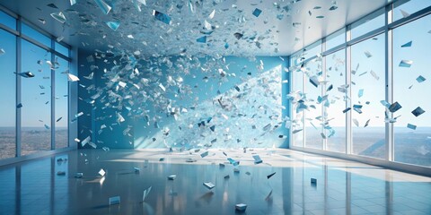 Wall Mural - Shattered Reflections An Abstract Depiction of Interior Space with Floating Fragments in a Modern Room