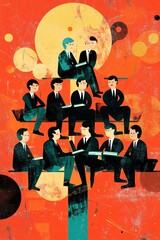 Aufkleber - Businessmen sitting on tree reading books discussing ideas teamwork concept